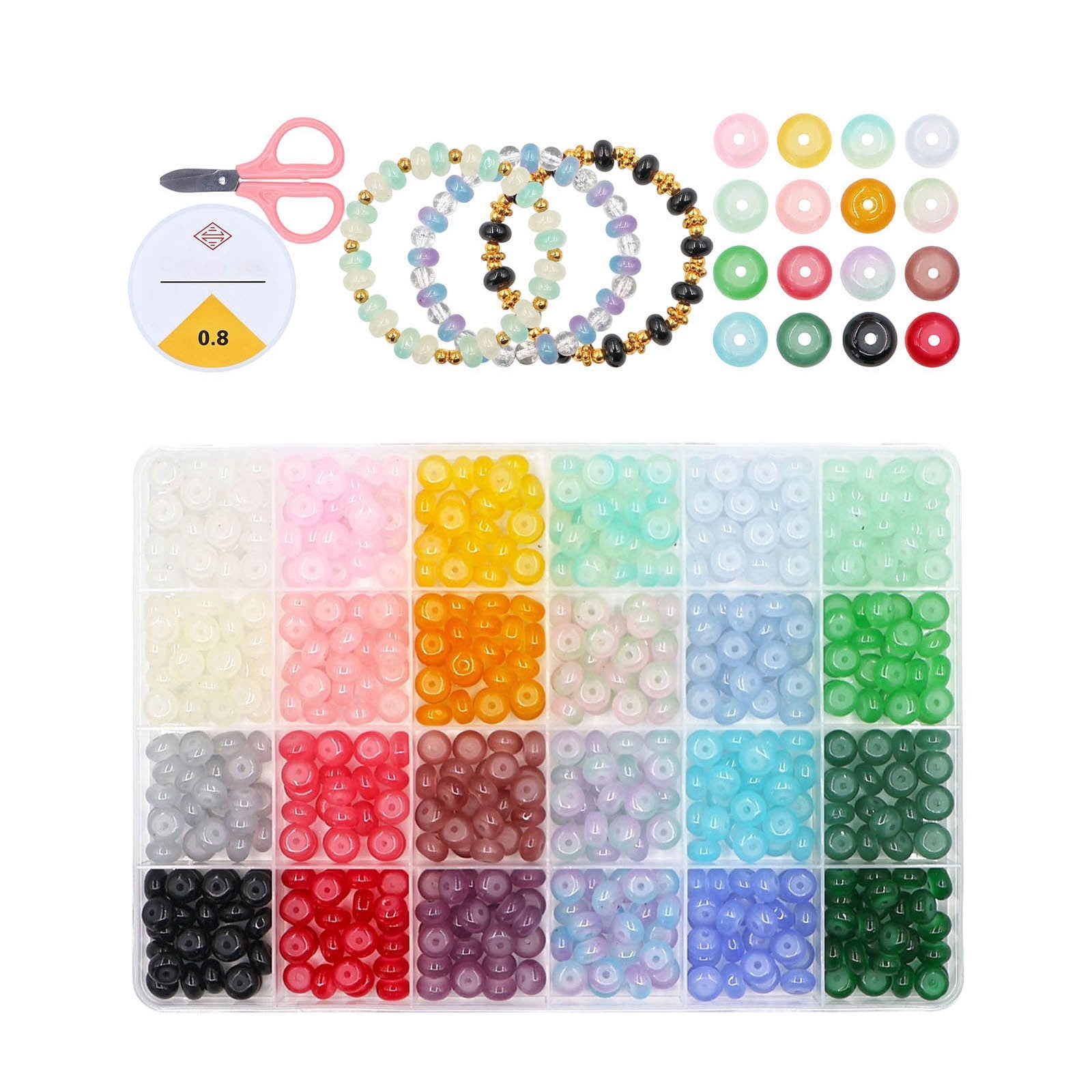 6mm Glass Beads Bracelet Making Kit, 24 Colors Bamboo Shaped Natural Beads for Jewelry Making, Teardrop Glass Beads for DIY Necklace Crafts for Girls Adults (Circle)