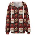 thumbnail image 6 of Women's Fashionable Casual Zippered Hooded Sweatshirt Jacket with Christmas Print and Drawstring, Furry Plush for Winter,Wine,L, 6 of 6