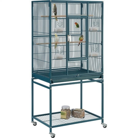 SMILE MART 54" Metal Rolling Bird Cage with Detachable Stand, Navy Blue