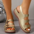 thumbnail image 2 of Rokment Womens Vintage Orthopedic Wedges Sandals 2026 Beach Summer Comfortable Leather Triple Buckles Arch Support Platform Walking Work Gladiator Sandals Gold Size 6.5, 2 of 7