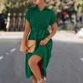 thumbnail image 5 of Blouse Dress Knee Length Short Sleeve Summer Dress Elegant V Neck Midi Dress Casual Summer Dresses Party Dress Shirt Dress, 5 of 9