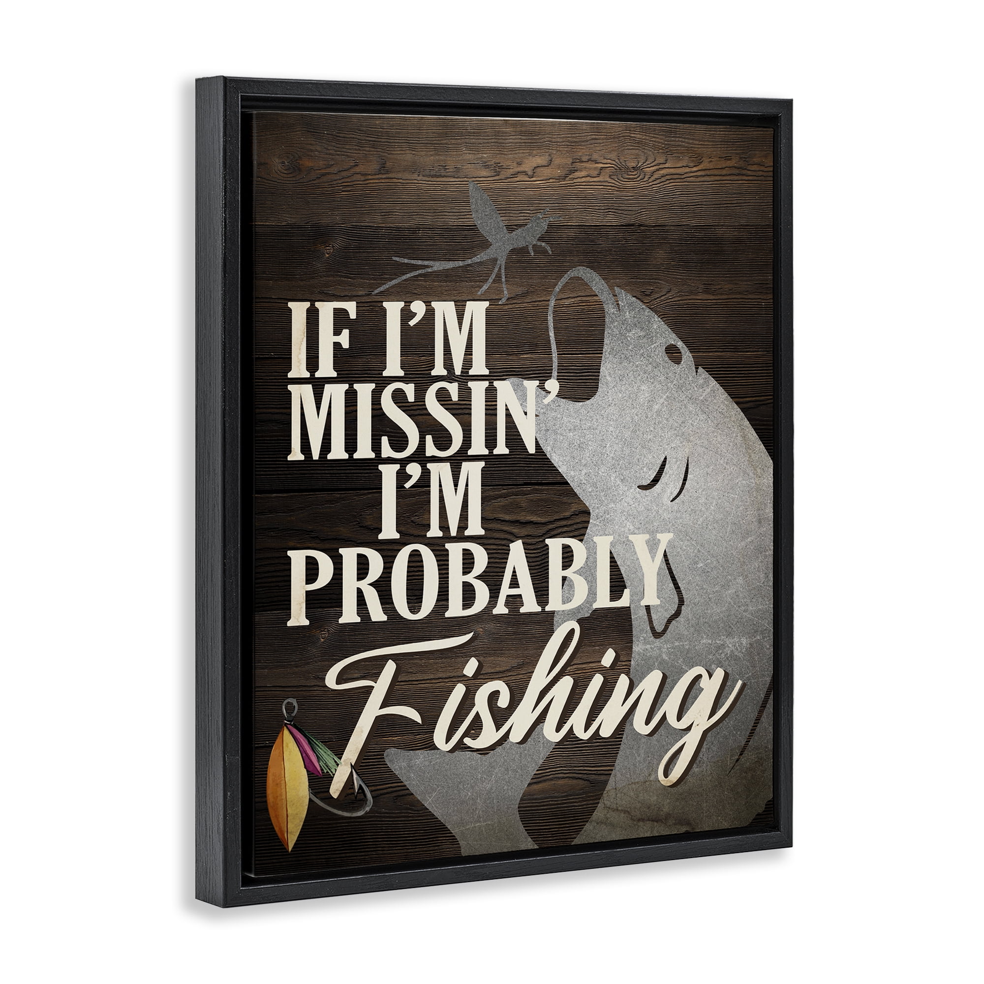 Stupell Industries Rustic Probably Fishing Animals Painting Black Floater Framed Canvas Art Print Wall Art, 17 x 21