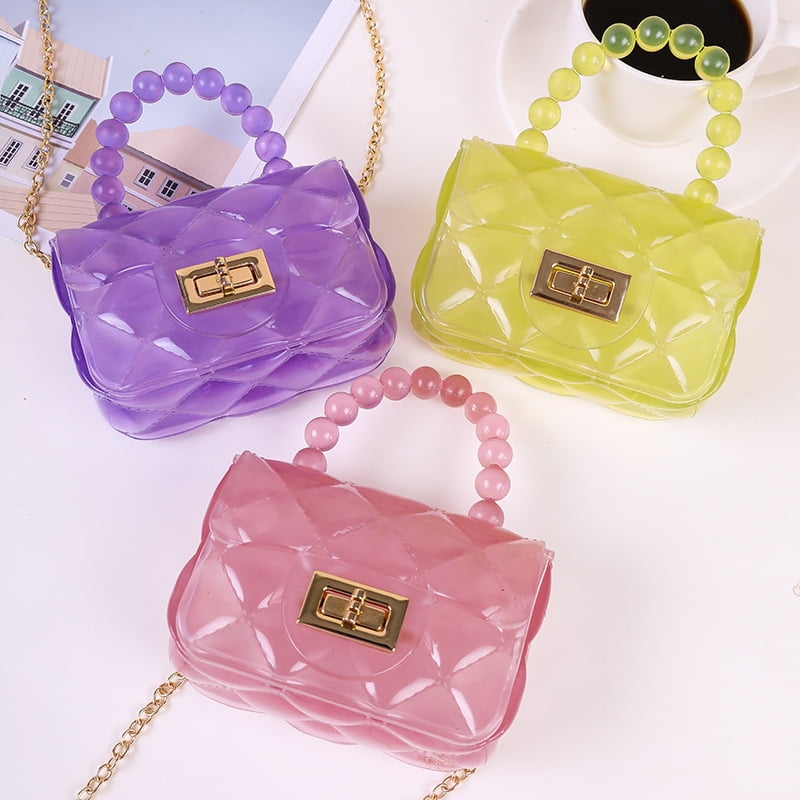 Jelly Handbag for Women Portable Diagonal Pearl Bag Chain Shoulder bag Mini Waterproof Colorful Bag Purple