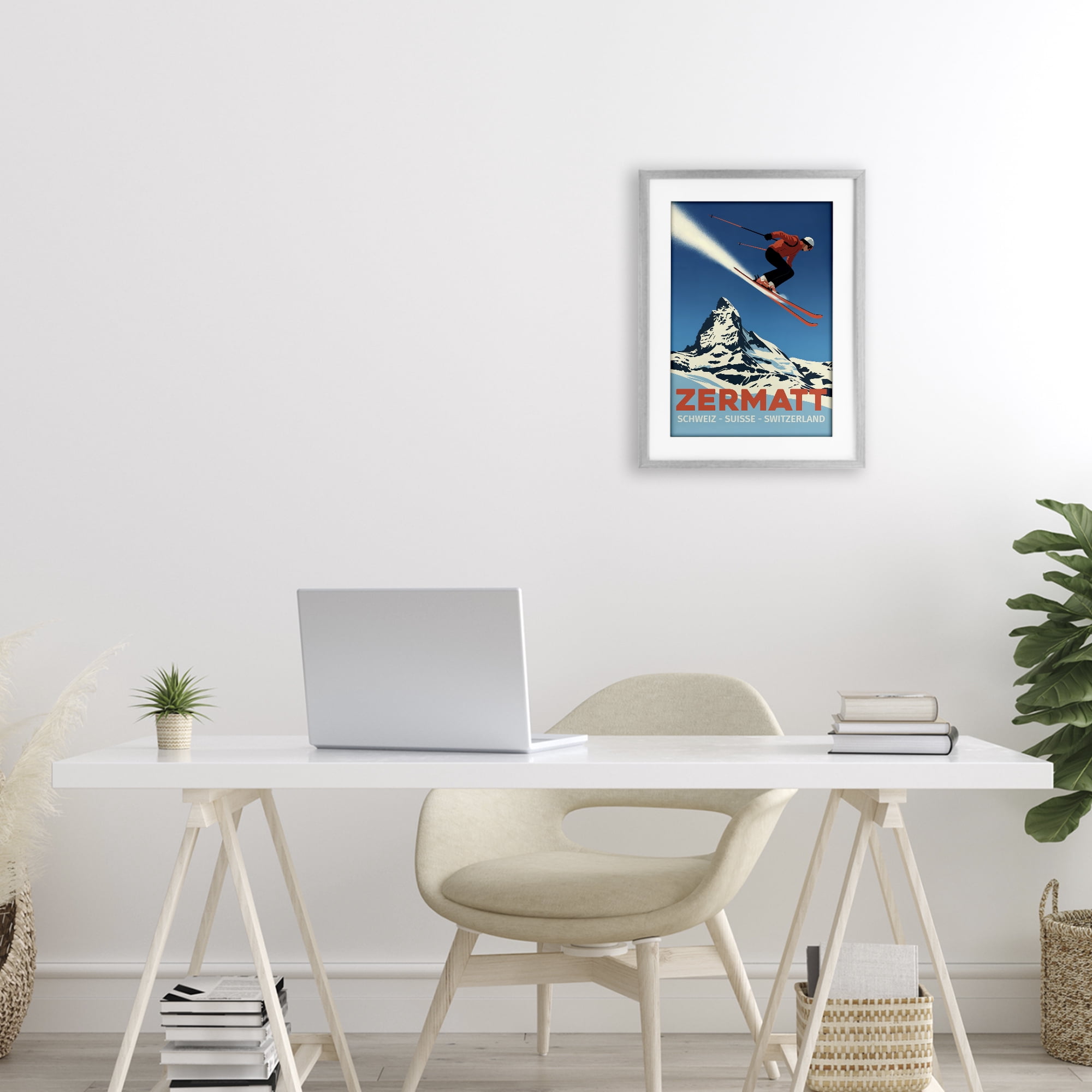 Stupell Industries Zermatt Ski Poster Gray Framed Print Under Glass, design by Andreas Magnusson