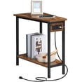 thumbnail image 2 of Wedge End Table with Charging Station, Recliner Wedge Side Table with Open Storage Shelves, Industrial Triangle Accent Table for Small Spaces, Corner, Living Room, Rustic Brown, 2 of 5
