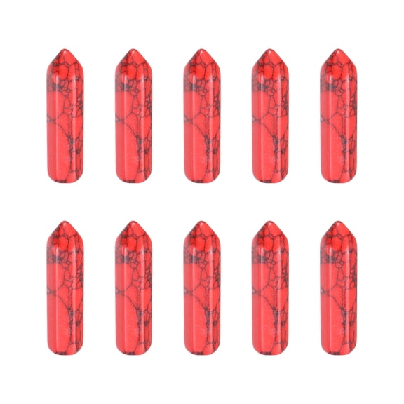 Uxcell 10Pcs Wands Red Howlite Natural Hexagonal Crystal for Chakra Meditation Wire Wrapping Home Decor Rough 33x8mm