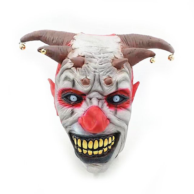 Máscara de payaso de Devil Bell, cosplay, látex, sobre la cabeza, fiesta