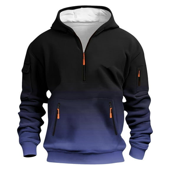 ShiShine Mens Hoodies With Zipper Pockets Quarter Zip Gradient Color Pullover Long Sleeve Hooded Sweatshirt Tops