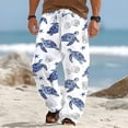 thumbnail image 3 of Beach Pants for Men Sea Turtle Print Loose Fit Elastic Waist Wide Straight Leg Cotton Linen Casual Pants with Pockets, 3 of 5