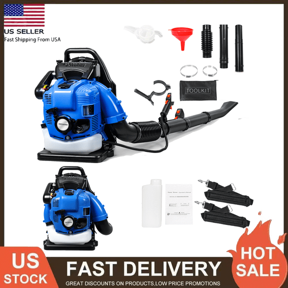 Floseru Backpack Gas Powered Leaf Blower, 75.6CC 900 CFM 3.5 HP 2-Stroke Grass Lawn Blower Air Cooling Gasoline Backpack Grass Blower with Air-Cooled, Snow Blower for Outdoor