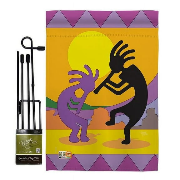 Breeze Decor BD-SW-GS-115142-IP-BO-D-US18-BD 13 x 18.5 in. Kokopelli Country & Primitive Southwest Impressions Decorative Vertical Double Sided Garden Flag Set with Banner Pole