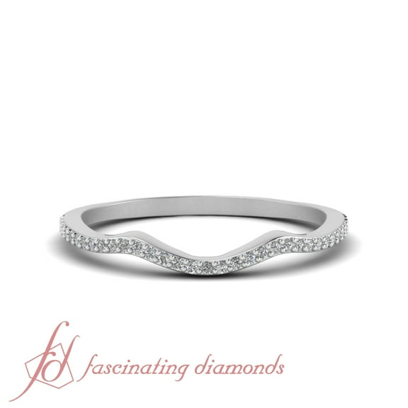 Curved Thin Womens Wedding Band 0.15 Carat Round Diamond In 14K White gold