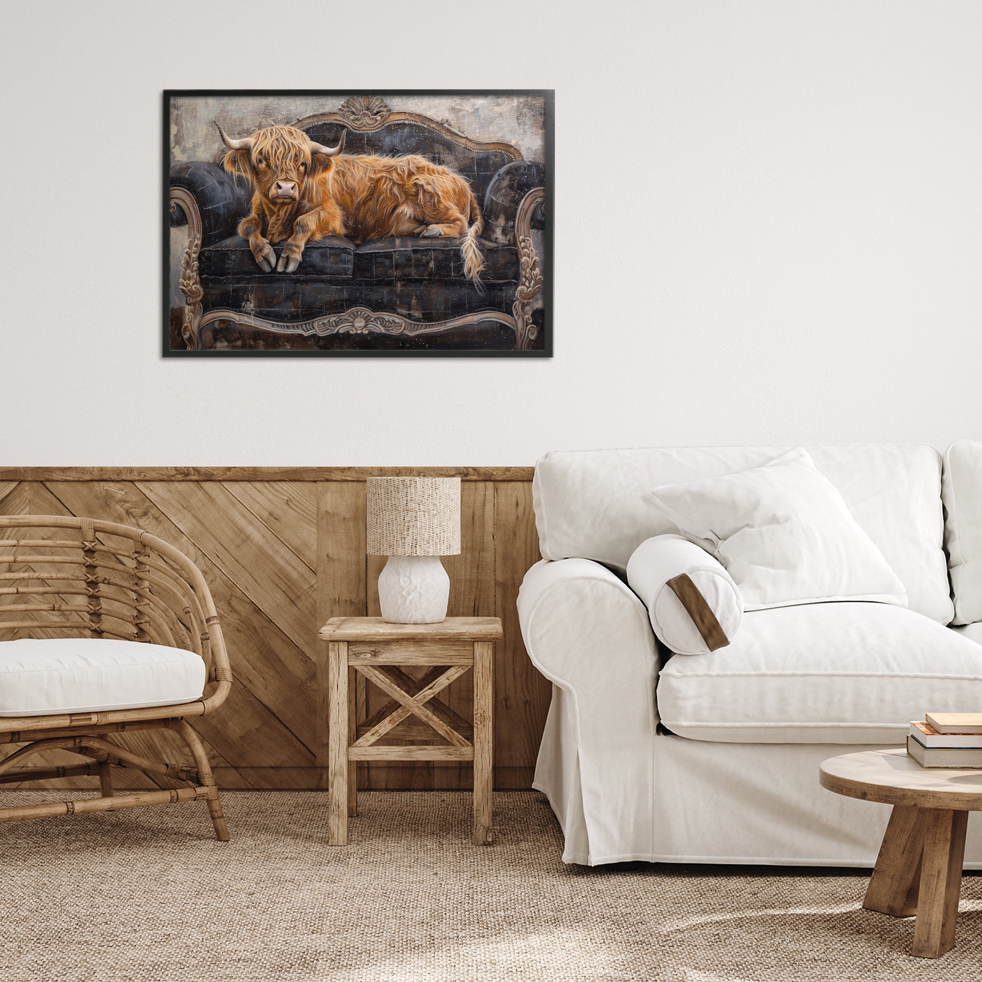 Stupell Industries Cozy Couch Highland Cow Black Framed Giclee Art, design by Tina LeCour