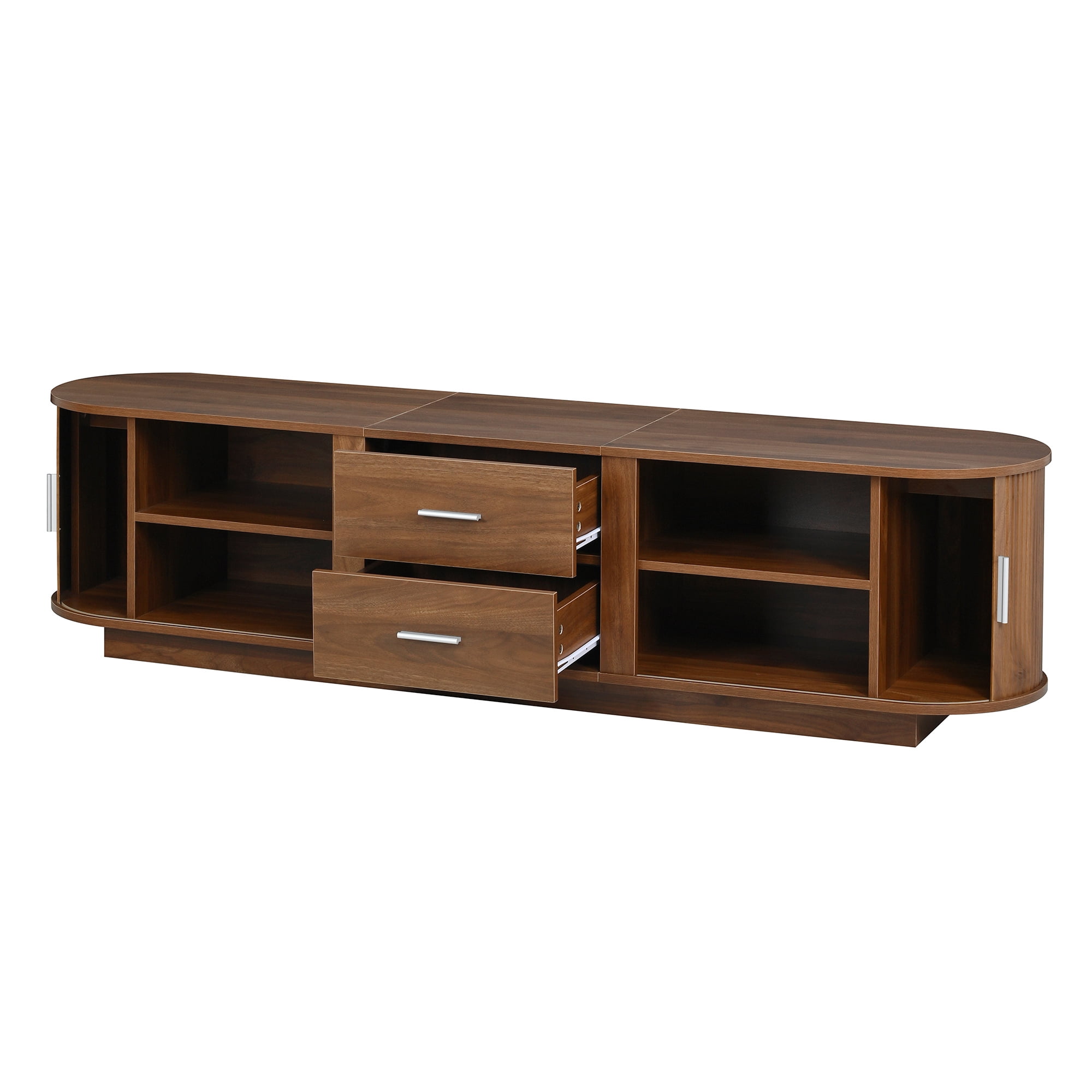Homy Casa 70.8" TV Stand, Fluted Media Console with Drawers, Walnut Brown