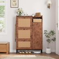 thumbnail image 3 of Eastvita Rustic Brown Freestanding Multifunctional Storage Shoe Cabinet - 3 Flip Drawers/Adjustable Side Cabinets/Rattan Wooden Shoe Rack/Umbrella Storage for Hallway/Living Room/an..., 3 of 4