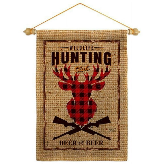 Angeleno Heritage GS130407-DB-02 Deer & Beer Sports Hunting 13 x 18.5. in. Double-Sided Decorative Vertical House Garden Flag Set for Decoration Banner Yard Gift