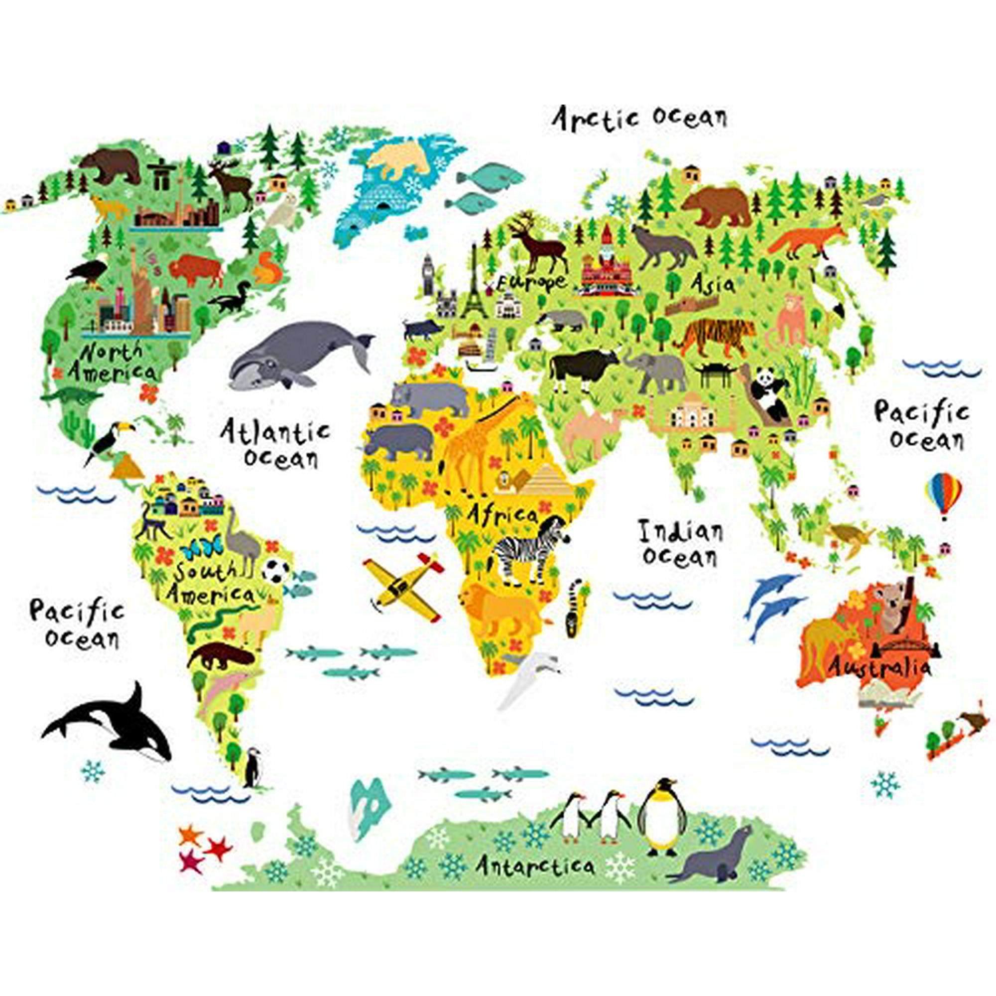 HomeEvolution Large Kids Educational Animal Landmarks World Map Peel & Stick Wall Decals Stickers Home Decor Art for Nursery | Walmart Canada HomeEvolution Large Kids Educational Animal Landmarks World Map Peel & Stick Wall Decals Stickers Home Decor Art for Nursery | Walmart Canada