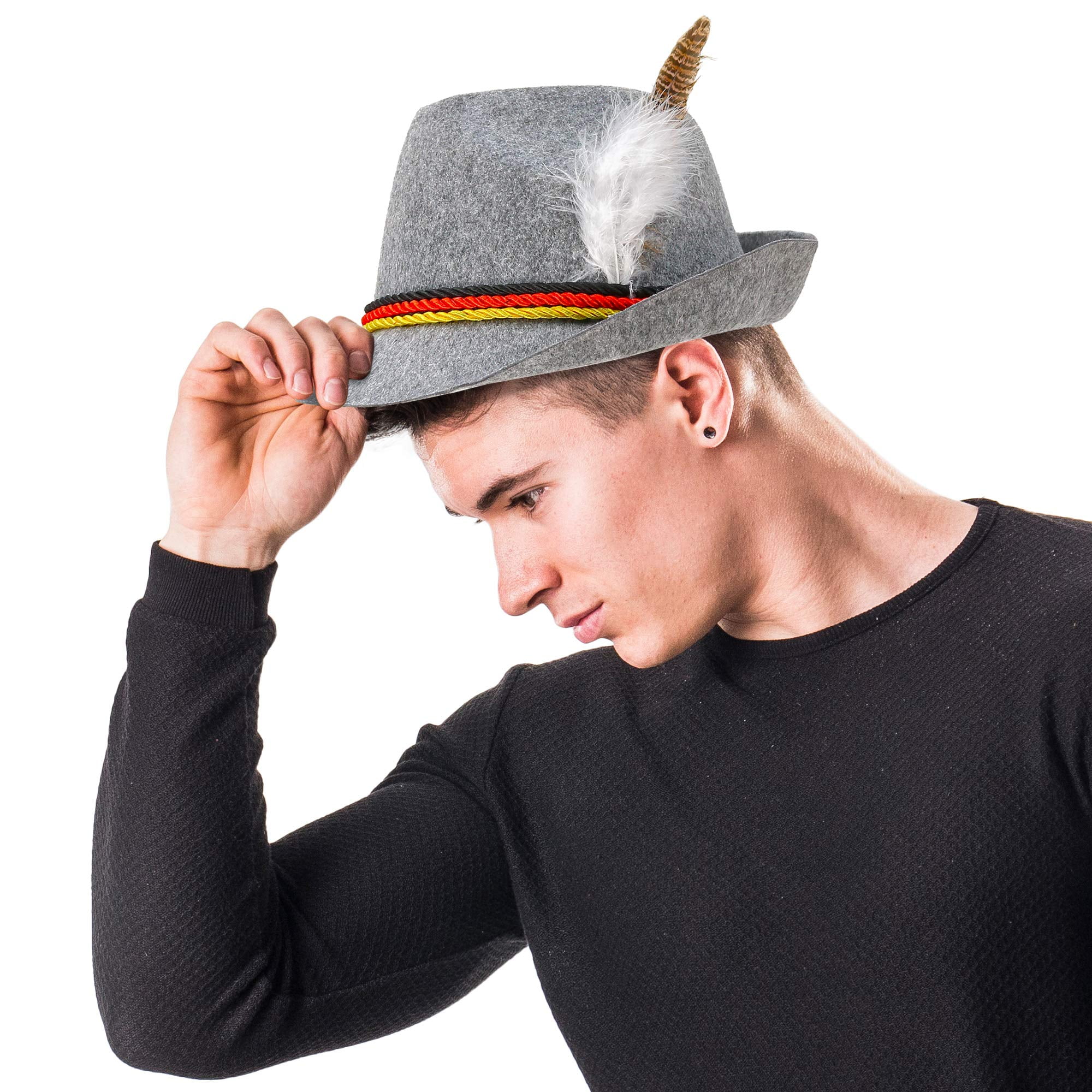 Adults Gray Swiss Alpine Hat With Feather Costume Accessory