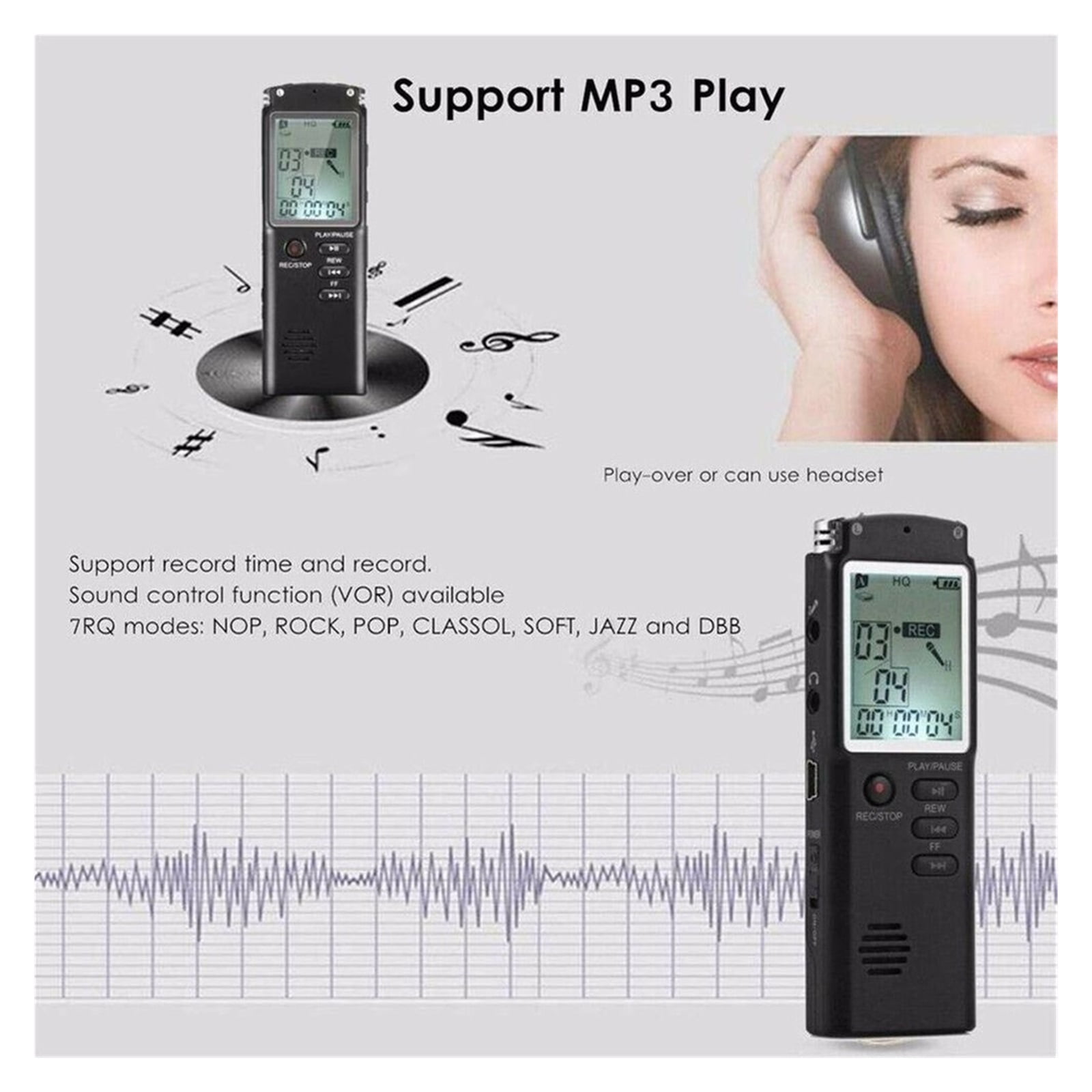 Voice Recorder USB 96 Hours Dictaphone Digital Voice Recorder with Screen, WAV, MP3 Player
