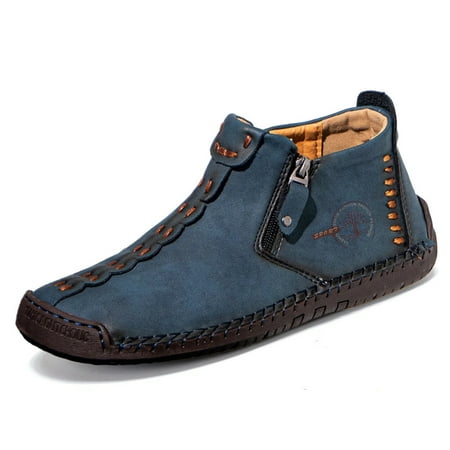

Men‘s Ankle Boots Handmade Stitching Outdoor Zipper Casual Walking Shoes Flats