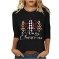 thumbnail image 2 of Meichang Cadeaux de Noël pour Femmes Manches 3/4 Coupe Ample Col Rond Hauts d'Automne Joyeux Noël T-Shirts Graphiques Décontractés Hauts de Vacances Blouses, 2 of 4