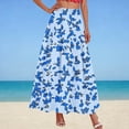 thumbnail image 2 of WRKEKC Flowy Skirts for Women Floral Print Elastic Waist Drawstring Pocket A Line Skirt with Summer Vibe, 2 of 5
