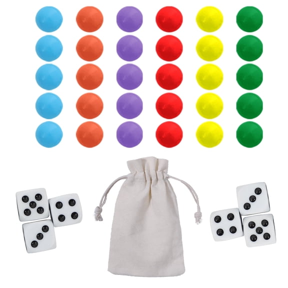 30 Wahoo Board Game Replacement Marbles 5 Each of 6 Colors, 6 Dice and a Play Bag for Aggravation Wahoo Board Game