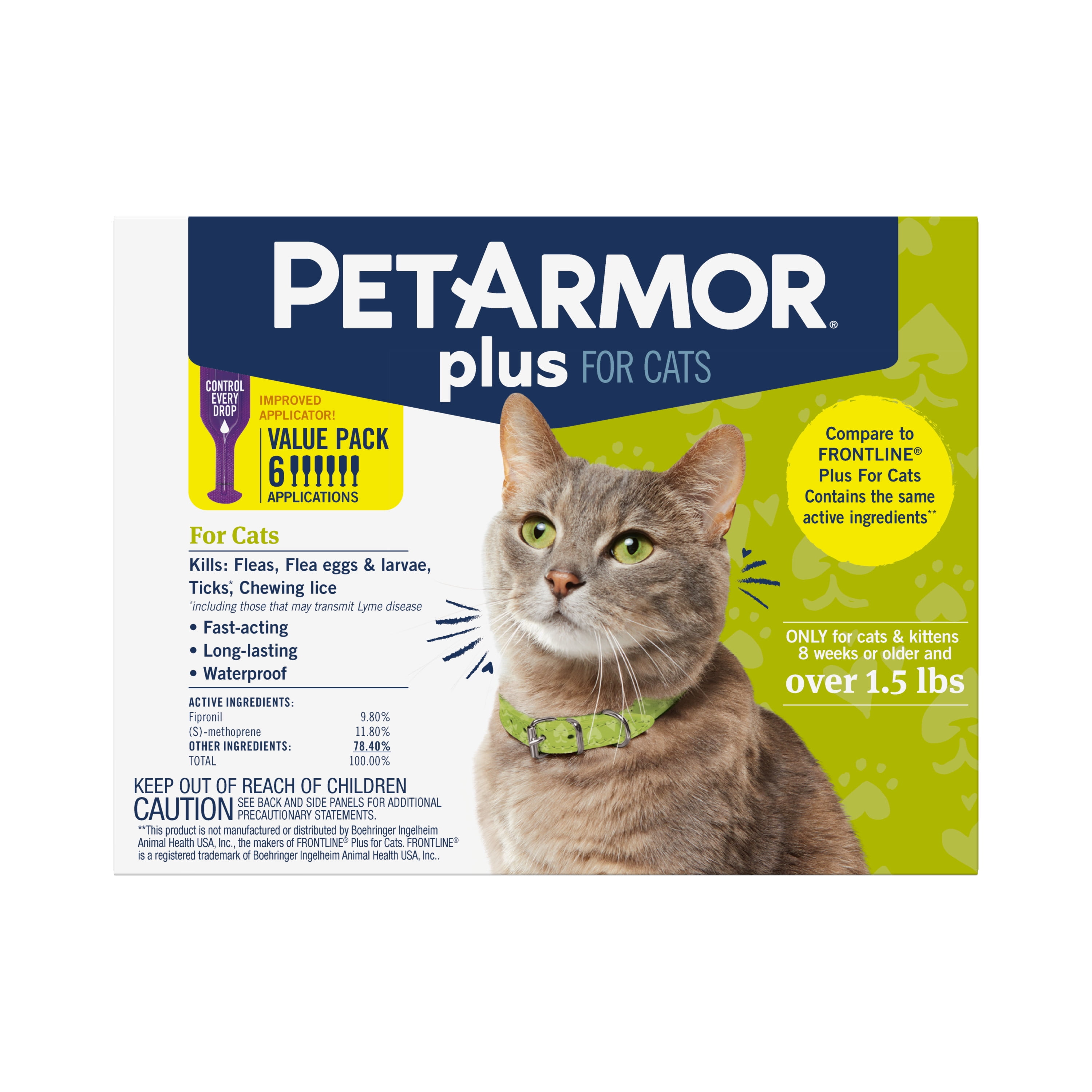 PETARMOR Plus for Cats Over 1.5 lbs, Flea & Tick Prevention for Cats, 6-Month Supply