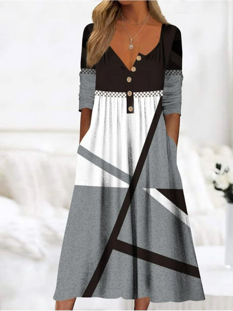 ZANKLEY A Line Casual Long Sleeve Button Abstract Print Dress (Women's) - Walmart.com ZANKLEY A Line Casual Long Sleeve Button Abstract Print Dress (Women's) - Walmart.com