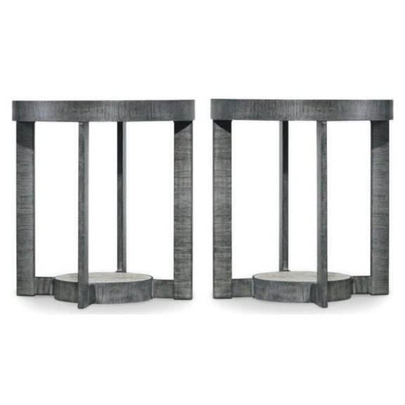 Home Square Marble Top and Metal Round End Table in Travertine - Set of 2