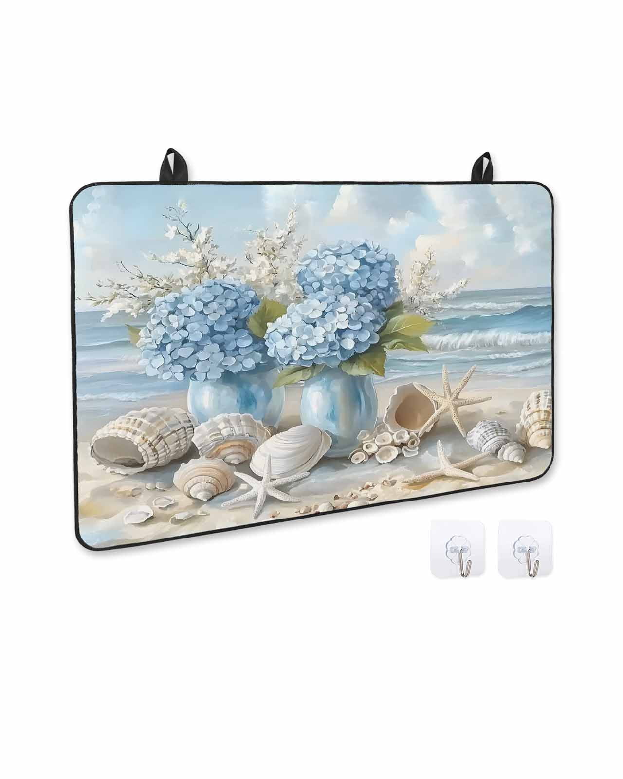 nqOlkjepod Large Induction Cooktop Protector Mat 24"x21", Hydrangeas Flowers Stove Top Covers for Electric Stove, Coastal Seaside Starfish Summer Stove Burner Cover Mats, Glass Top Stove Cover