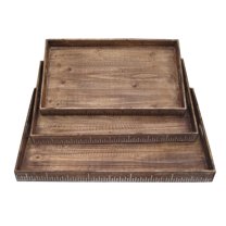 19" x 12" Brown Wood Tray Set