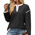 thumbnail image 2 of Wevis Autumn Henley Sweater for Women Color Block Button V-Neck Long Sleeve Knit Pullover Contrast Cuff Loose Daily Tops, 2 of 7