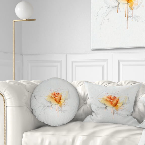 Designart Yellow Rose Sketch on White Back - Flower Throw Pillow - 12x20