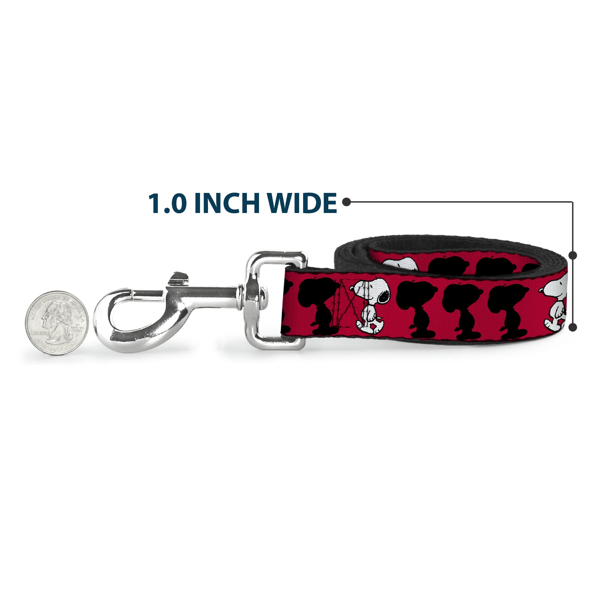 Peanuts Worldwide LLC Pet Leash, Dog Leash, Peanuts Snoopy Walking Silhouette Pose Red Black White, 6 Feet Long 1.0 Inch Wide