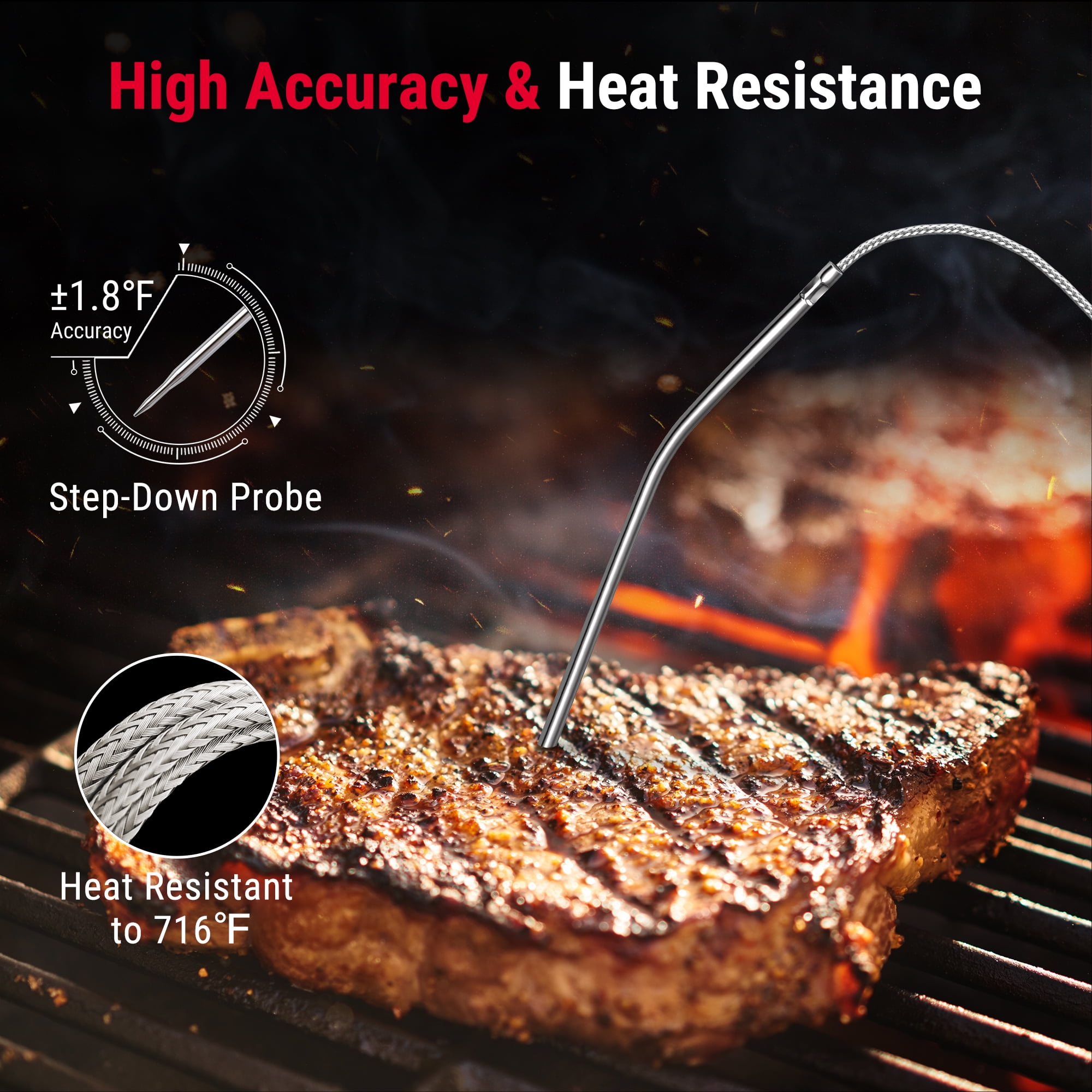 Thermopro Tp901w 350ft Wireless Meat Thermometer Digital, Smart Bluetooth  Meat Thermometer For Cooking Grilling And Smoking In : Target