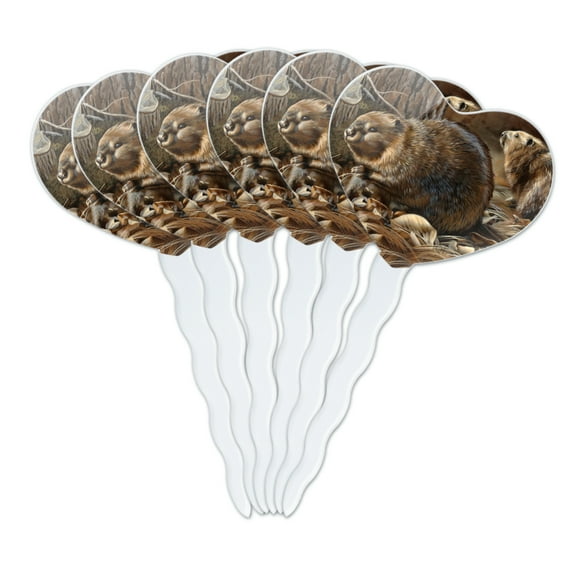 Beaver Being Busy Heart Love Cupcake Picks Toppers Decoration Set of 6