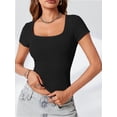 thumbnail image 5 of Womens Scoop Neck Short Sleeve Casual Tshirts Tops Summer Going Out Work Cute Fitted Shirts Trendy, 5 of 6