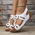 thumbnail image 3 of Womens Orthopedic Sandals Low Wedge Slingback Walking Shoes Fashion Buckle Cutout Leather Platform Beach Shoes White Size 7, 3 of 6