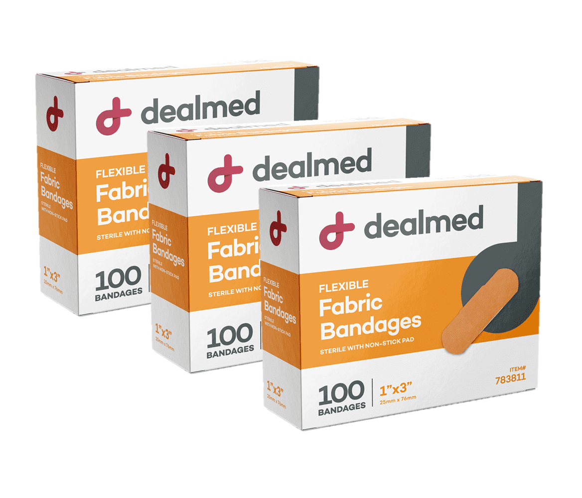 Dealmed Fabric Adhesive Bandage with Sterile Non-Stick Pad, 1' x 3', 100/Bx (3 Pack)
