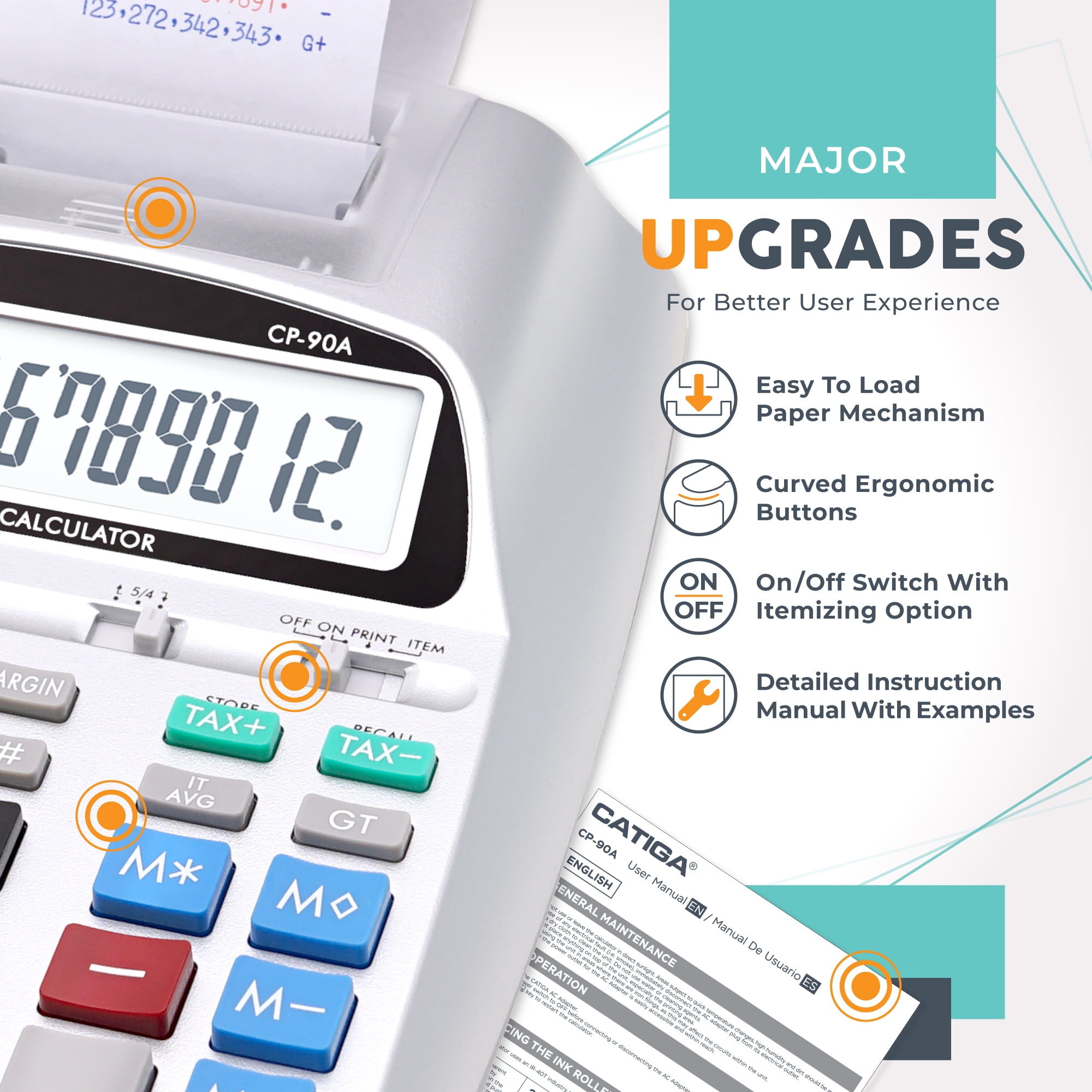 CATIGA New & Upgraded 2025 Printing Calculator Adding Machine 10 Key, Desktop Home Office Calculator with Paper Roll Print Out, Accounting Business Finance