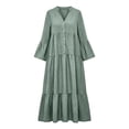 thumbnail image 6 of akafmk Womens Flowy Dresses Long Bell Sleeve Maxi Dress Tiered A-Line Loose Solid Color Fall Casual Vacation Dress, Size S, 6 of 6