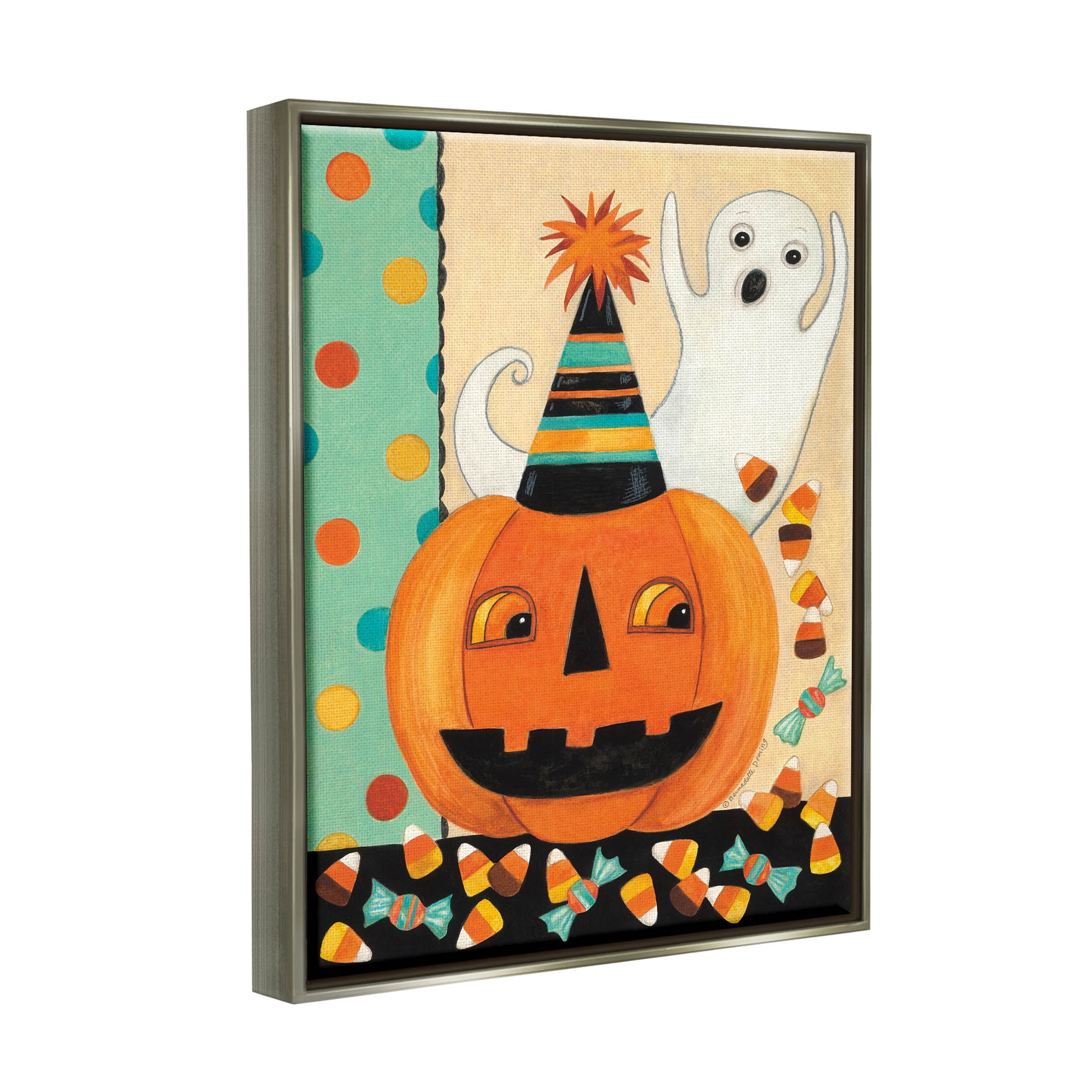 Vintage Halloween Candy Pattern Holiday Graphic Art Luster Gray Framed Art Print Wall Art