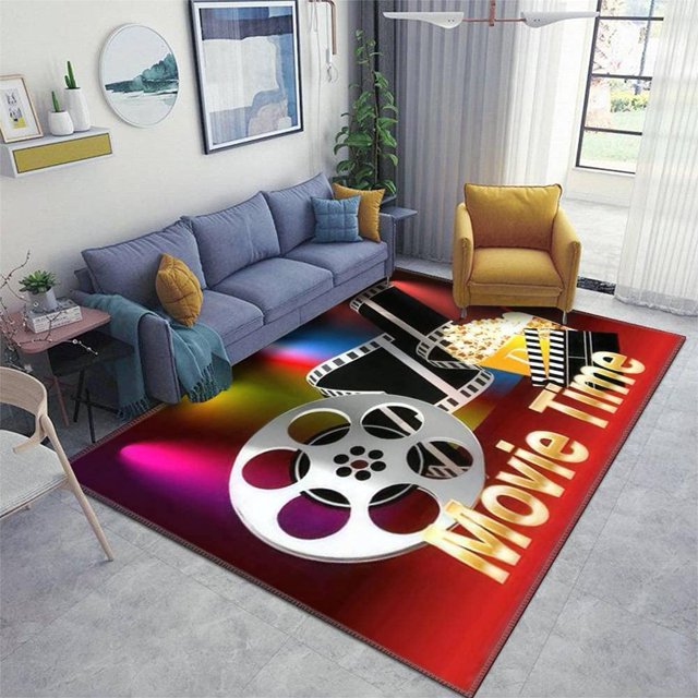 Home Area Runner Rug Pad Movie time Banner Thickened Non Slip Mats Doormat Entry Rug Floor Carpet for Living Room Indoor Outdoor Throw Rugs