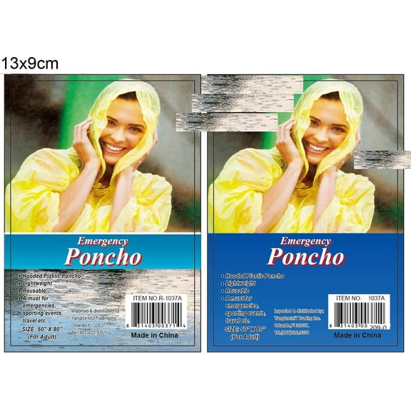 12 PCS EMERGENCY DISPOSABLE ADULT RAIN PONCHO