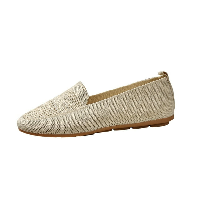Ballerines Plates pour Femmes en Maille Tricotée Semelle Souple Respirantes Affaires Chic Décontracté Mocassins Confortables à Enfiler Chaussures Blanches