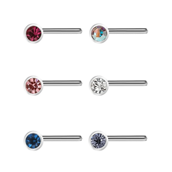 Body Jewelry Spring Revision 22-Gauge L-Shaped Surgical Steel with Crystal Nose Stud, 6 Pack