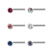Body Jewelry Spring Revision 22-Gauge L-Shaped Surgical Steel with Crystal Nose Stud, 6 Pack