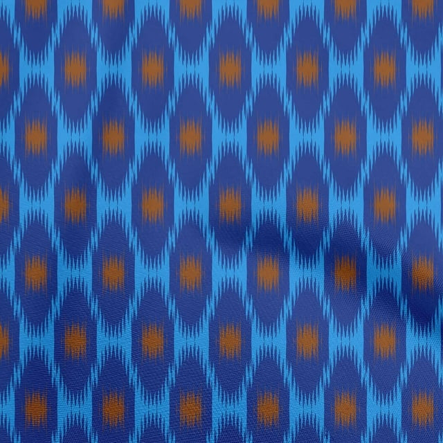 oneOone Rayon Royal Blue Fabric Ikat Sewing Material Print Fabric By The Yard 56 Inch Wide
