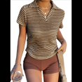 thumbnail image 2 of Camiseta de Corta con Cuello en V para Mujer, Sin Mangas, con Cuello A Rayas, Prendas Casuales de Moda 2025. Color Café L, 2 of 8